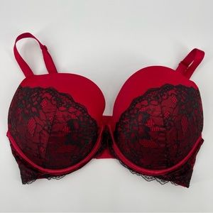 Cacique Plundge Underwire Red Black Lace Bra Size 42DD